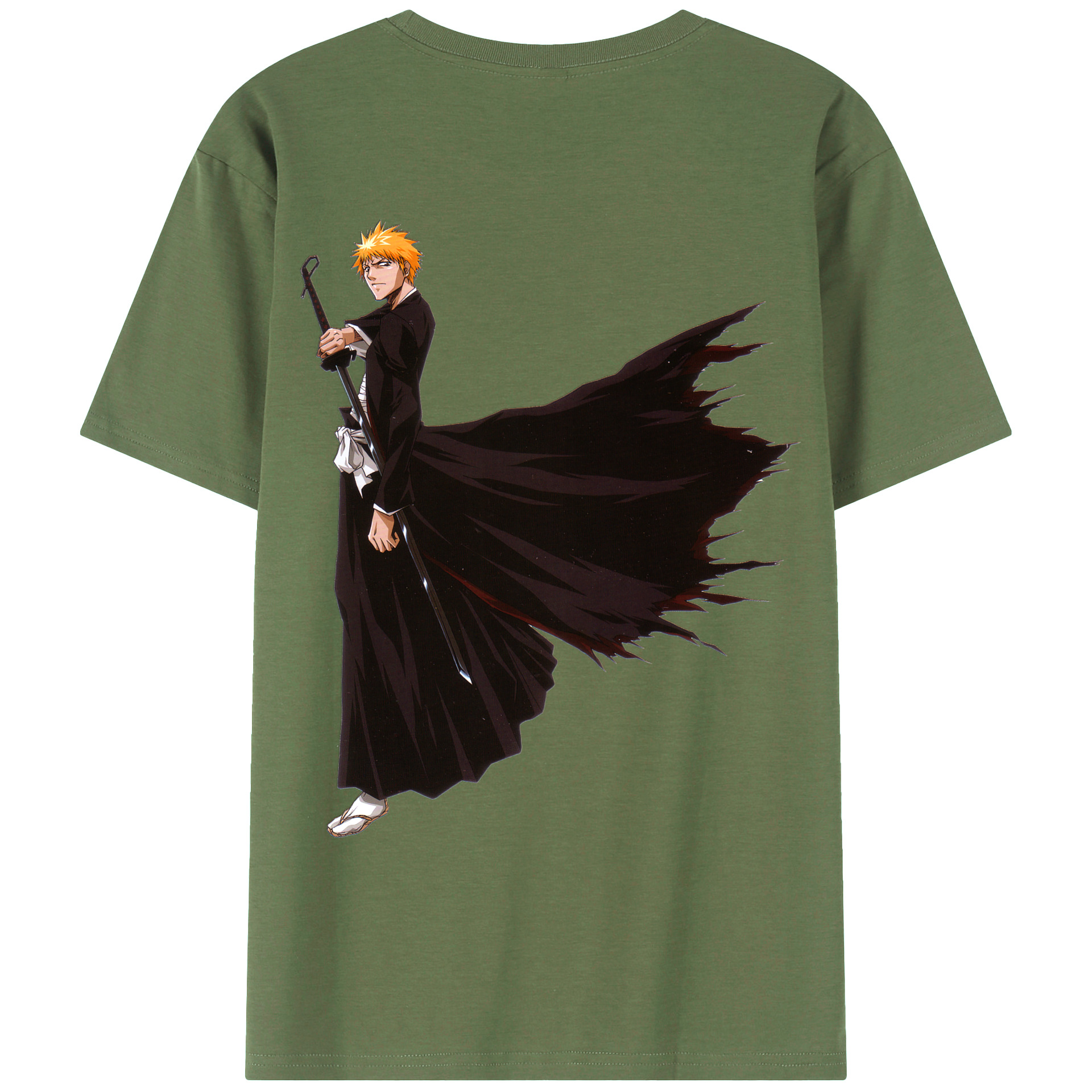 （画像用） ブリーチ 黒崎一護（くろさき いちご）BLEACH Kurosaki Ichigo 綿100％ メンズ半袖Tシャツ（バックプリント） 通気性